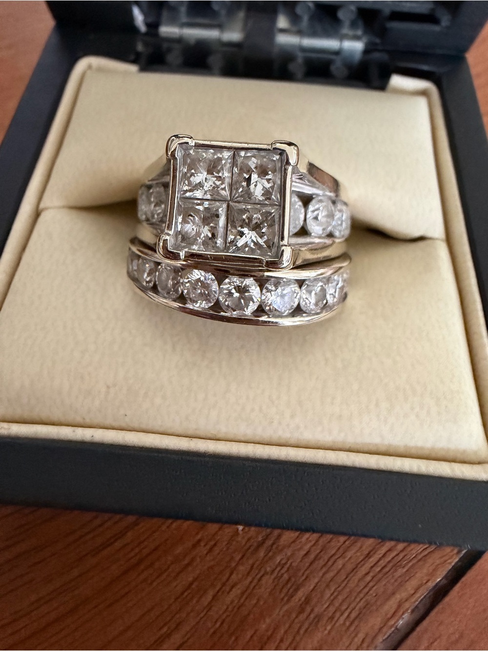 White Gold Diamond Cluster and Channel Set Wedding Ring Set - White